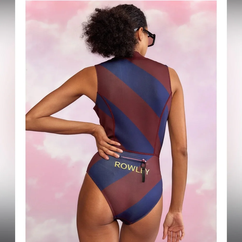 Cynthia‎ Rowley Sleeveless Striped Byron Wetsuit Navy Burgundy New Women Sz 1X